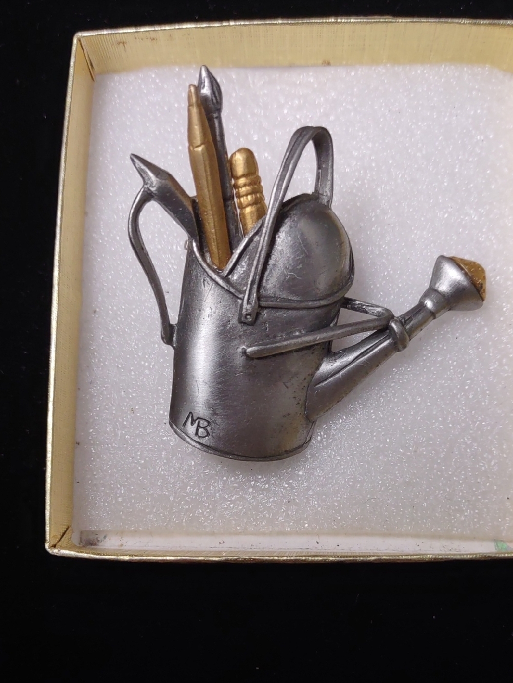 M. Bastin Signed Pewter Watering Can Artist Paintbrush, Pencils, Tools - Picture 2 of 8